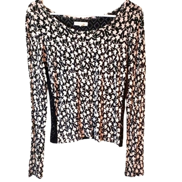 AEROPOSTALE Black White Lace Back L/S Flower Detail Knit Top Sz S M - Picture 2 of 11